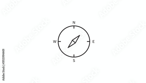 Minimalist Compass Icon: North, South, East, West Directions on White Background