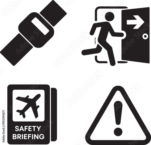 Minimalist safety symbols set with briefing and caution