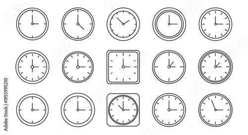 Collection of Various Clock Faces and Designs.