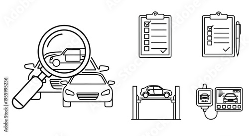 Car inspection with magnifying glass.