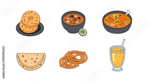 Delicious Indian cuisine dishes arranged on a white background, perfect for food presentations.