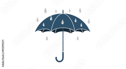 Dark Blue Umbrella With Rain Drops.