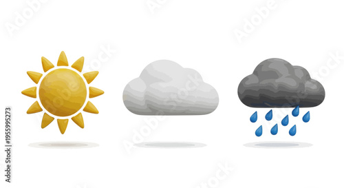 Weather forecast icons sun cloud rain.