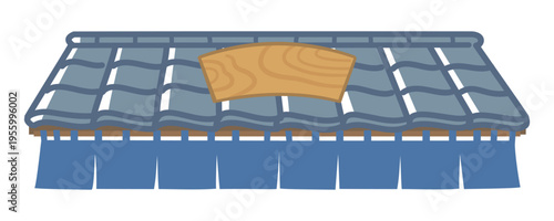 木製看板と暖簾のついた瓦屋根