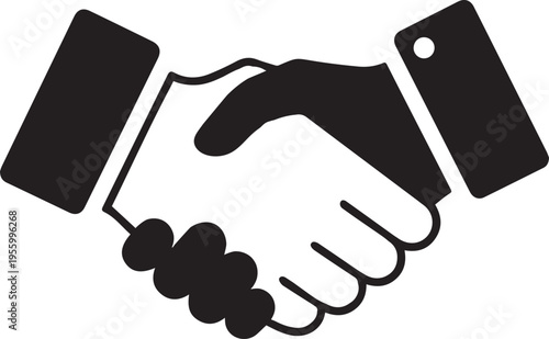 Black and white illustration of two hands shaking signifying agreement partnership and deal closing