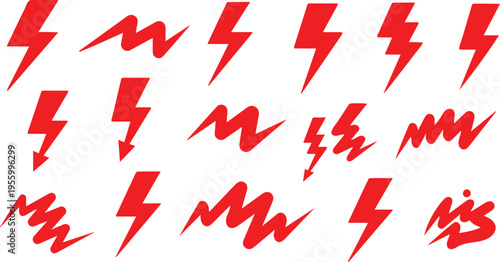 Assortment of red lightning bolts and wavy lines icons