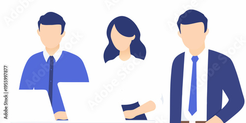 Three faceless business professionals in a minimalist illustration style