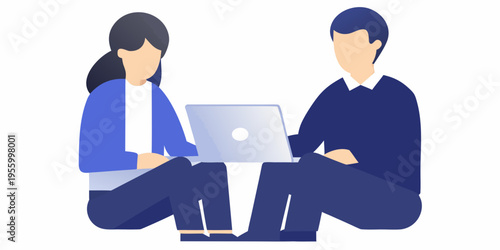 Two people collaborating on a laptop facing each other