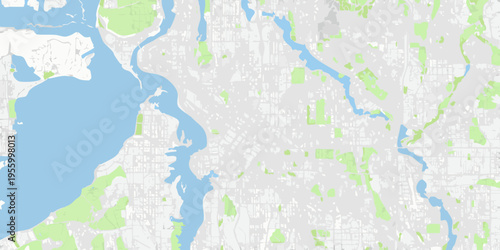 Aerial map view of a river and surrounding urban and green areas