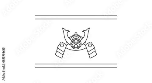 Samurai Helmet Emblem on White Background, Japanese Warrior Symbol, Historical Icon