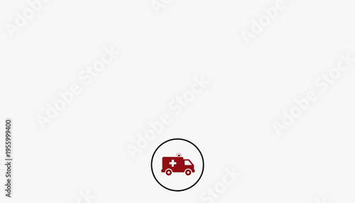 Red Ambulance Icon with Medical Cross in Circle, Emergency Medical Services Symbol