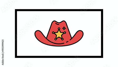 Red Cowboy Hat with Sheriff Star Icon
