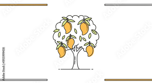 Ripe Mango Tree with Fruits Hanging, Healthy Organic Food, Summer Harvest