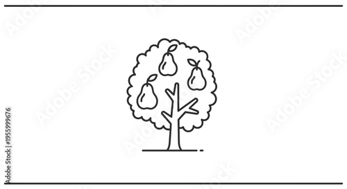 Pear Tree Icon - Simple Outline Illustration of Fruit Bearing Tree