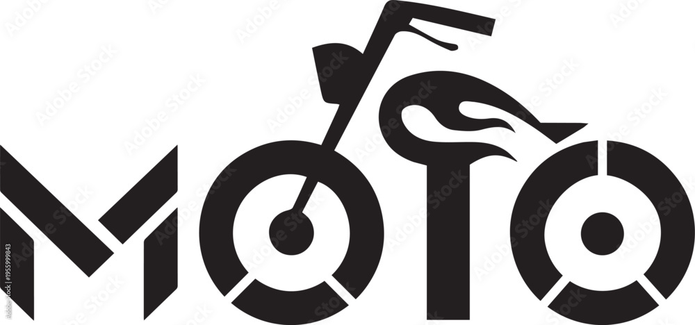Obraz premium Moto Wordmark Logo with Custom Chopper Motorcycle Icon and Flame Design