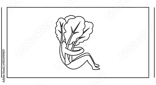 Personified Tree Hugging Itself, Symbolizing Self-Care, Nature, and Growth