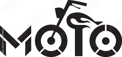 Moto Wordmark Logo with Custom Chopper Motorcycle Icon and Flame Design