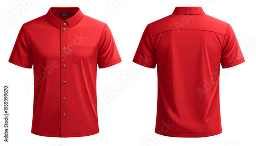 A red polo shirt with buttons on a transparent background