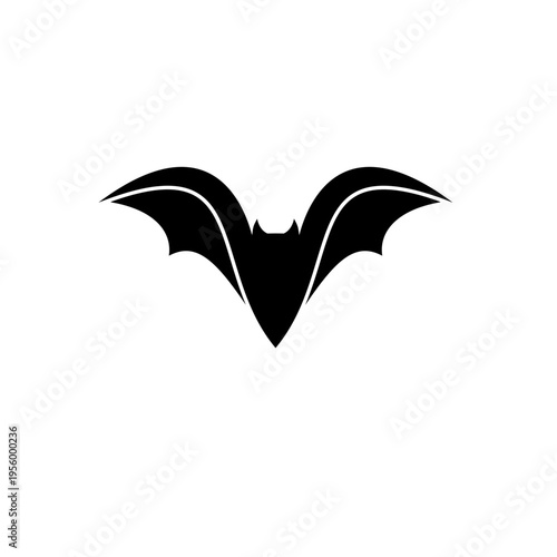 Black Bat Silhouette Icon Isolated on White Background