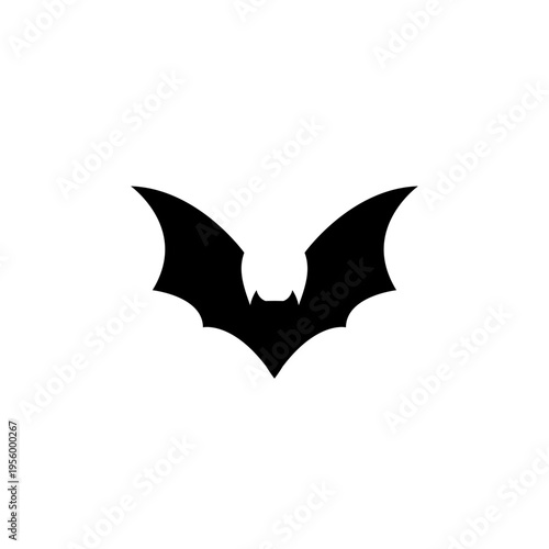 Black Bat Silhouette Icon for Halloween Spooky Design and Nocturnal Animal Symbolism