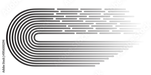 Abstract Speed Lines Motion Effect, Minimalist Parallel Curved Stripes in Grayscale Gradient. vector illustration