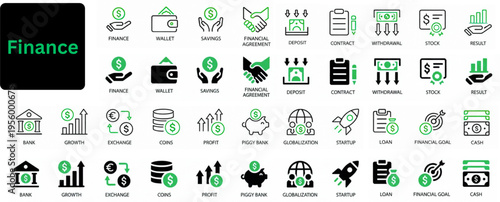 Vector illustration of Finance icon set. concept of business, finance, money, investment, accounting. Vector illustration. 