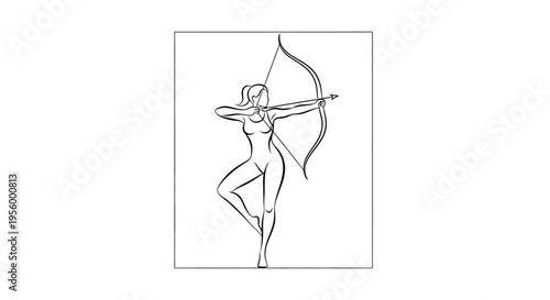 Archer Woman Silhouette Drawing, Dynamic Pose, Archery Sport, Focus and Precision