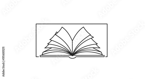 Open Book Icon, Minimalist Line Art, Symbol of Knowledge and Education