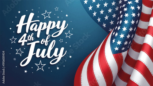 American flag and Happy 4th of July greeting vector