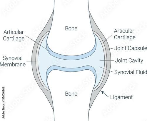 Synovial joint structure anatomy medical line art vector illustration