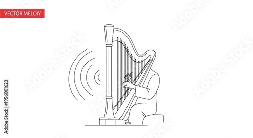 Musician Playing Harp with Sound Waves Illustration