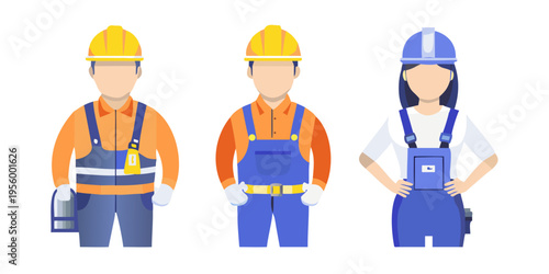 Illustration of three construction workers wearing protective headgear