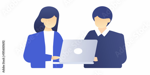 Two business professionals collaborate while looking at a laptop screen