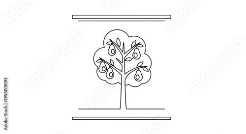 Minimalist Avocado Tree with Fruit Line Art