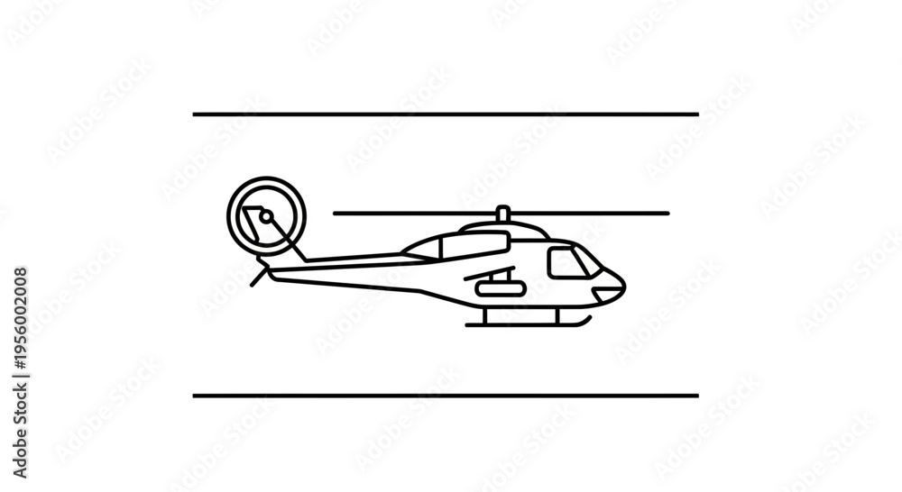 Fototapeta premium Minimalist Helicopter Icon Line Art, Aviation Transport Symbol, Vector Illustration