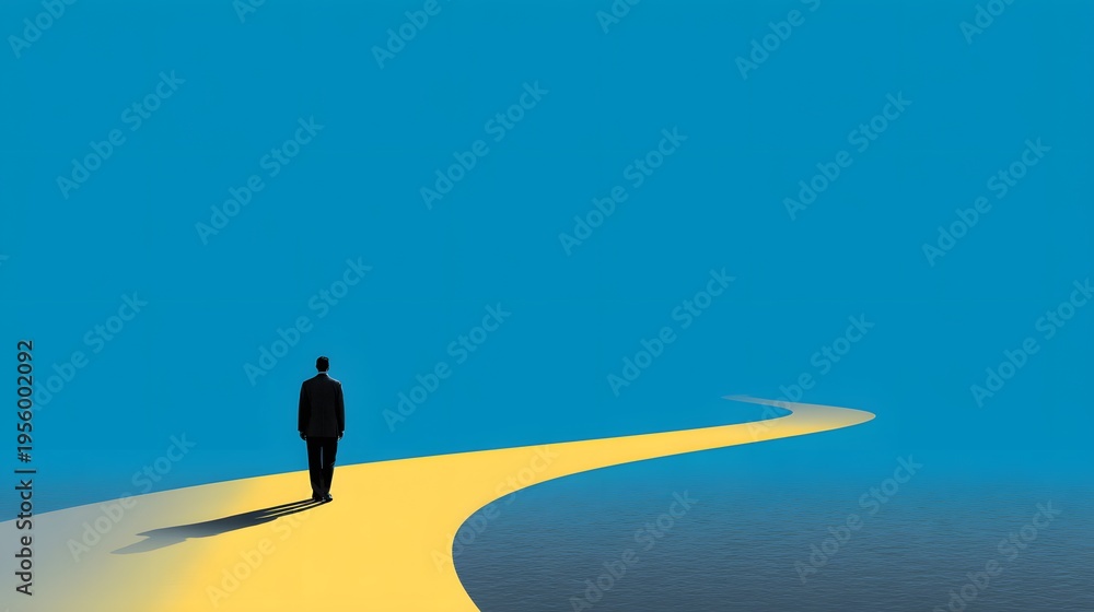 Obraz premium leadership decision moment silhouette choosing path strategic concept minimal background