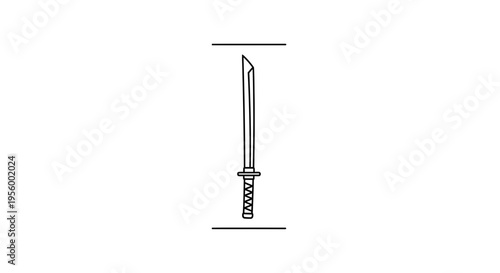 Minimalist Katana Sword Icon, Japanese Samurai Weapon, Clean Line Art Illustration
