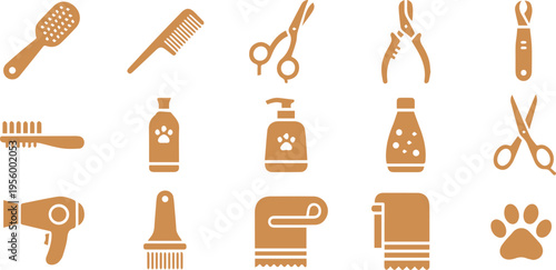 Pet Grooming Tools Flat Icons Set Vector Illustration eps 10