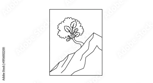 Lone Tree Growing on Rocky Mountain Slope, Resilience, Nature's Strength
