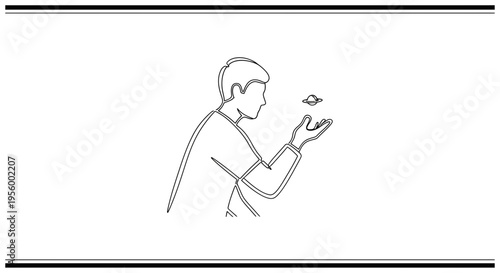 Man Holding Small Planet in Hand, Concept of Care, Future, and Responsibility