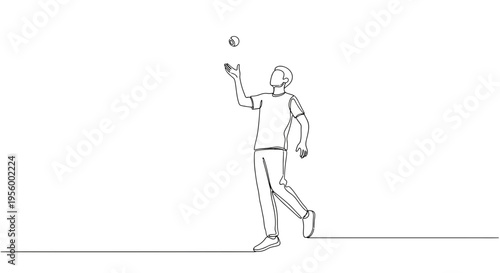 Man Juggling Ball in Continuous Line Art Style
