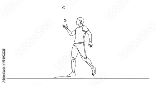 Man Juggling Balls in Mid-Air, One-Line Drawing, Dynamic Movement, Skillful Performance