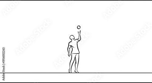 Man jumping to catch a ball, minimalist line art, white background, sports concept