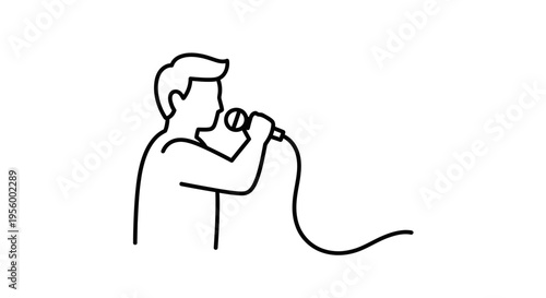 Man Singing into Microphone, Live Performance, Music Icon, Vector Art