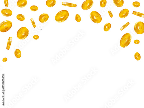 Gold coin confetti. Explosion of coins on isolated transparent background. Dollar, wealth, jackpot, treasure, and finance concept