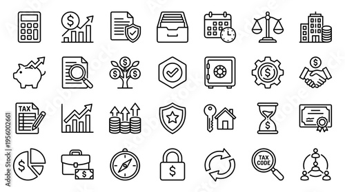 Set of thin line business and finance icons for banking accounting and investment management