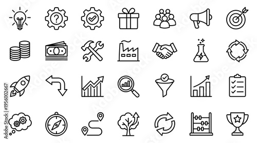 Set of thin line business and marketing icons for web design and development