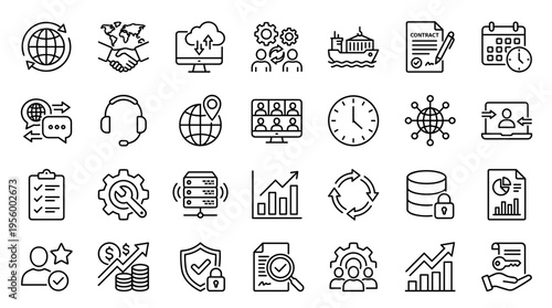 Set of business and technology line icons for web and mobile interface design