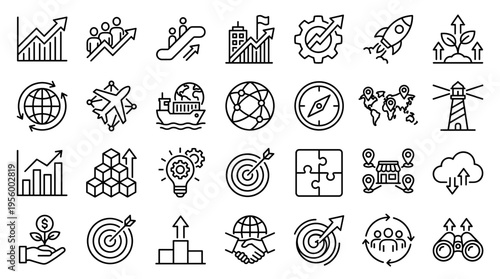 Set of business and management line icons for professional strategy and growth concepts
