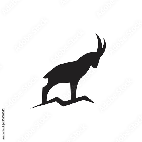 Chamois Silhouette Standing on Jagged Mountain Peak Vector Icon